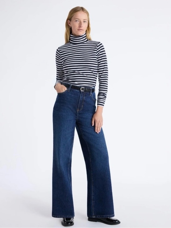 Free Assembly Denim - High-Rise Wide-Leg Jeans in Dark Blue